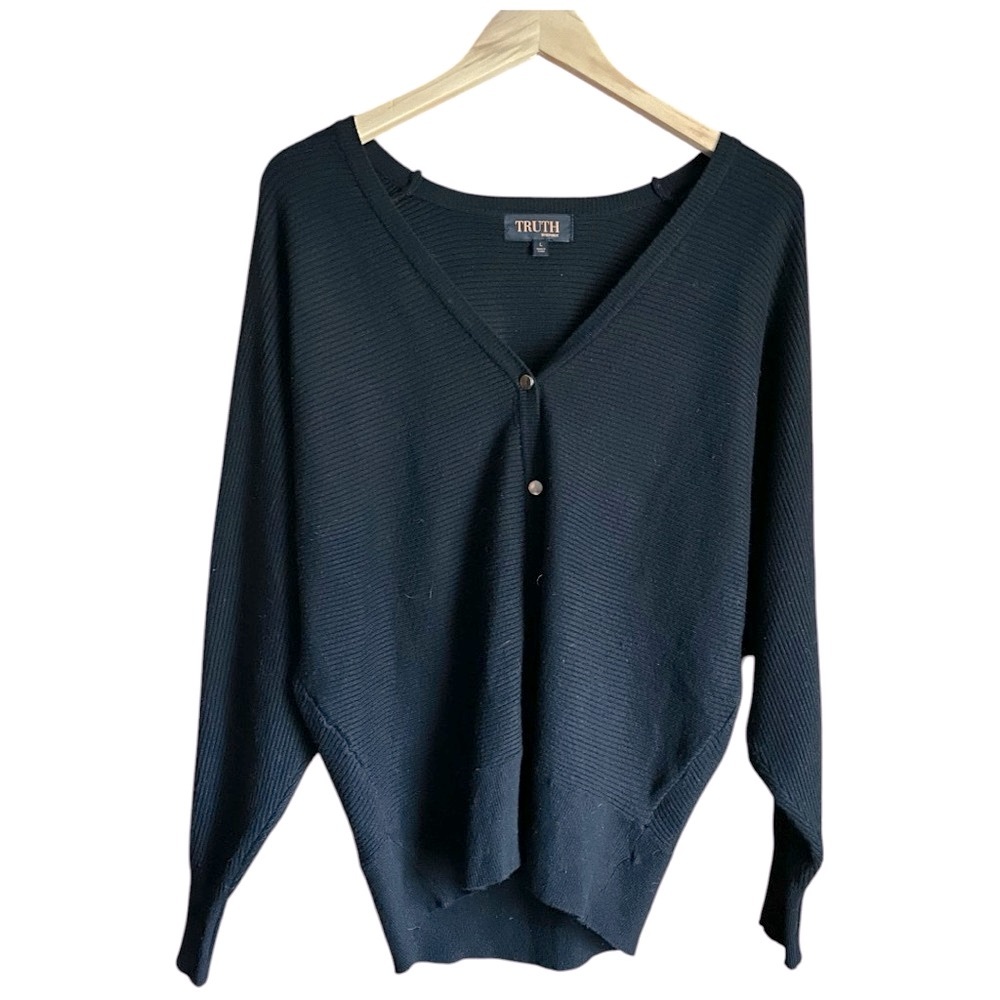 TRUTH by Republic Ribbed Black Dolman Cardigan Size L